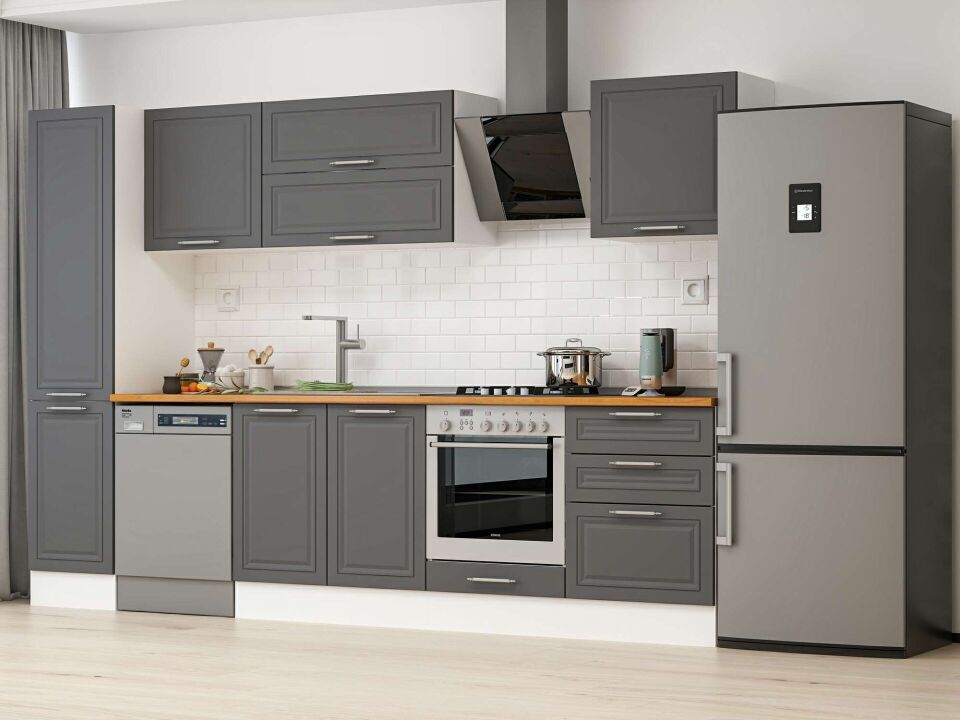 Alvinka 305X210 Cm Klasik Mebran Mutfak Dolabı Mb-E80B45S60-2 Mebran | Antrasit - Mdf