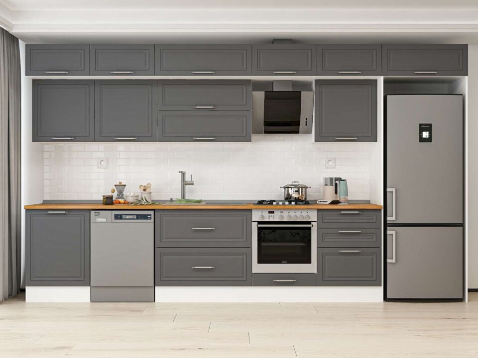 Alvinka 410X240 Cm Klasik Mebran Mutfak Dolabı Beyaz Beyaz Mb-E90S60S60-2