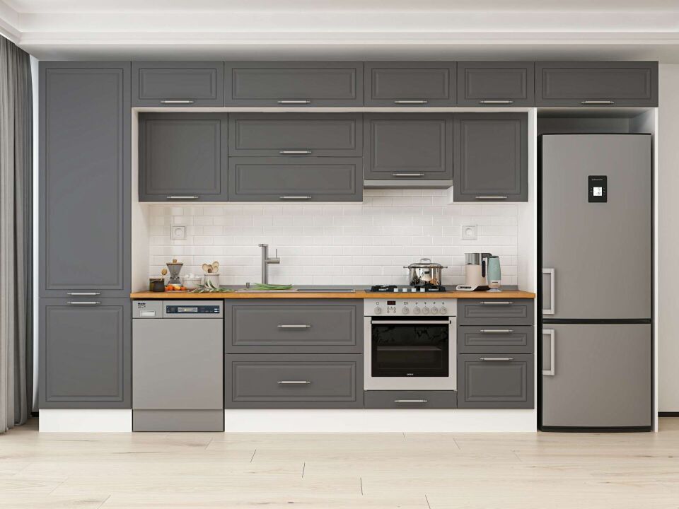 Alvinka 400X240 Cm Klasik Mebran Mutfak Dolabı Mbb-E90B60S50-1 Mebran | Antrasit - Mdf