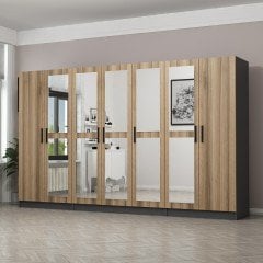 Minar Kale 7 Kapaklı 5 Aynalı 2 Çekmeceli Dolap Antrasit Dore