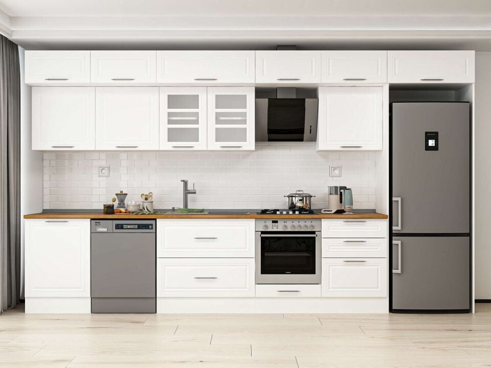Alvinka 410X240 Cm Klasik Mebran Mutfak Dolabı Beyaz Beyaz Mb-E90S60S60-3