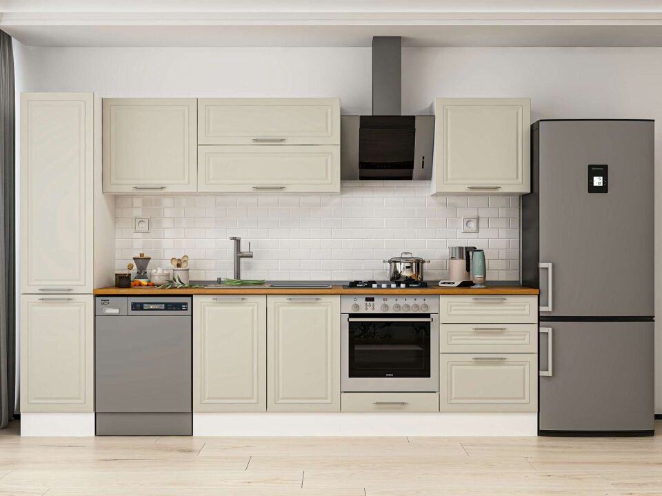 Alvinka 305X210 Cm Klasik Mebran Mutfak Dolabı Mb-E80B45S60-2 Mebran | Kumtaşı - Mdf