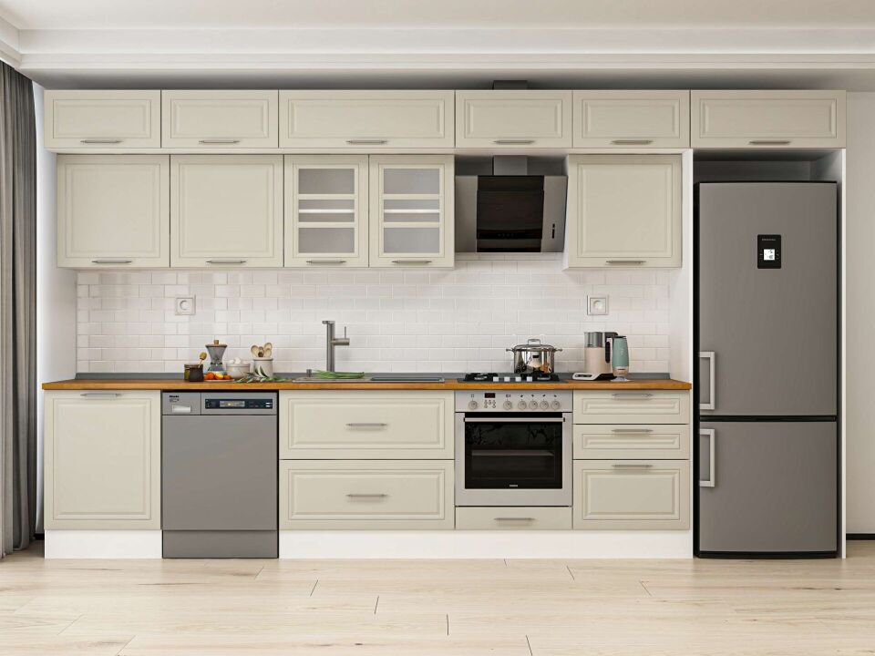 Alvinka 410X240 Cm Klasik Mebran Mutfak Dolabı Beyaz Beyaz Mb-E90S60S60-3