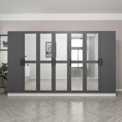 Minar Kale 7 Kapaklı 5 Aynalı 2 Çekmeceli Dolap Beyaz Antrasit