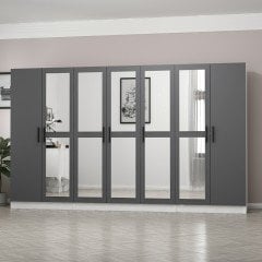 Minar Kale 7 Kapaklı 5 Aynalı 2 Çekmeceli Dolap Beyaz Antrasit