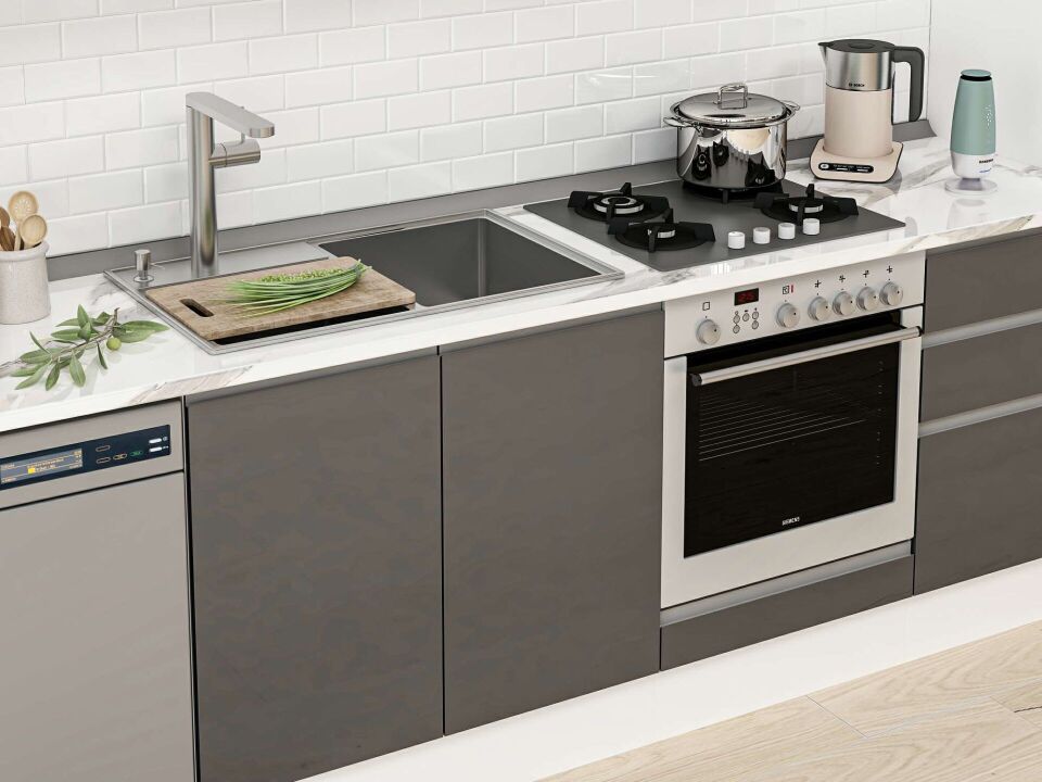 Alvinka 390X222 Cm High Gloss Mutfak Dolabı Mbb-E90B50S50-2 High Gloss | Antrasit - Suntalam