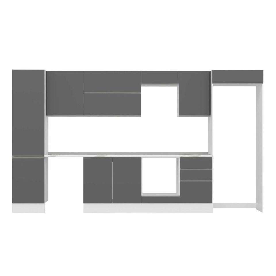 Alvinka 390X222 Cm High Gloss Mutfak Dolabı Mbb-E90B50S50-2 High Gloss | Antrasit - Suntalam