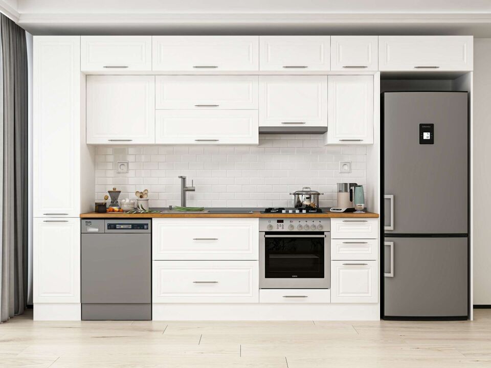 Alvinka 370X240 Cm Klasik Mebran Mutfak Dolabı Beyaz Beyaz Mbb-E90B40S40-1