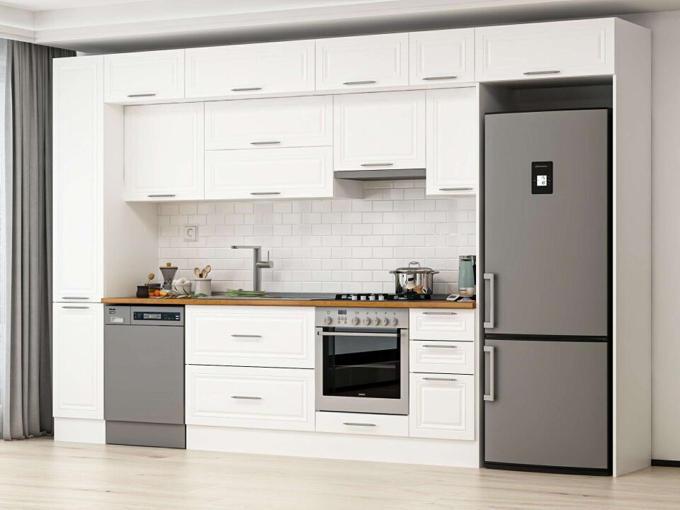 Alvinka 370X240 Cm Klasik Mebran Mutfak Dolabı Beyaz Beyaz Mbb-E90B40S40-1