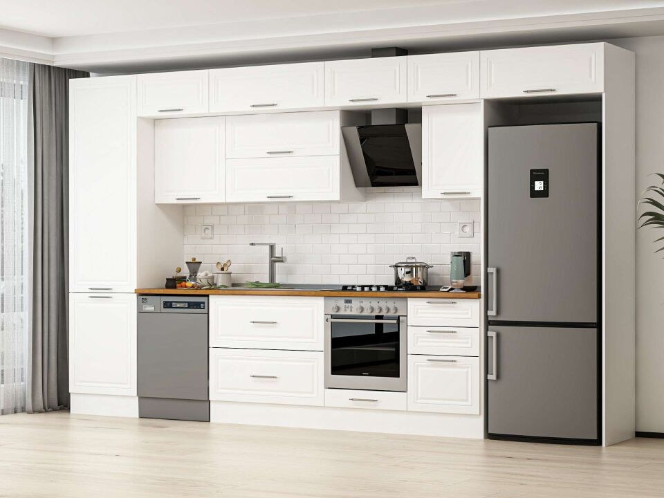 Alvinka 400X240 Cm Klasik Mebran Mutfak Dolabı Mbb-E90B60S50-2 Mebran | Beyaz - Suntalam