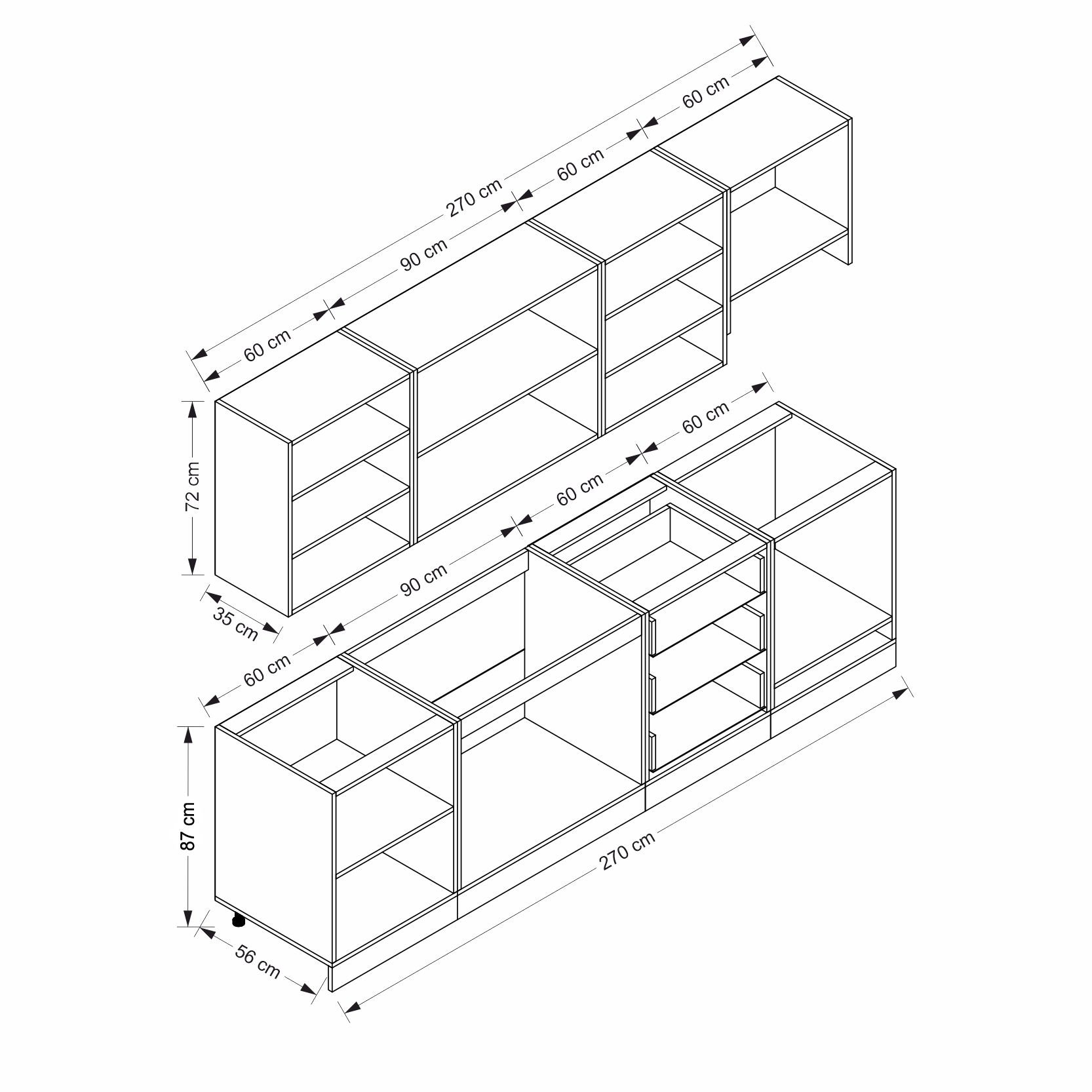 MİNAR 270 CM MEBRAN C MUTFAK DOLABI BEYAZ 270-MCB1