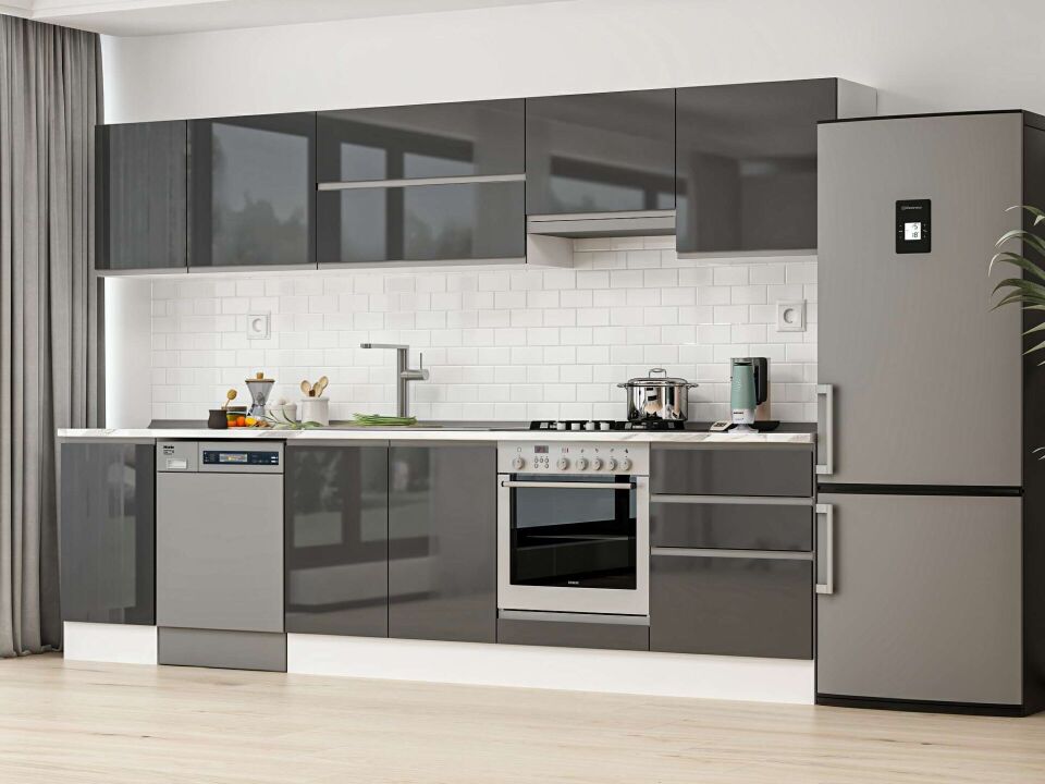 Alvinka 315X210 Cm High Gloss Mutfak Dolabı M-E90S45S60-1 High Gloss | Antrasit - Mdf