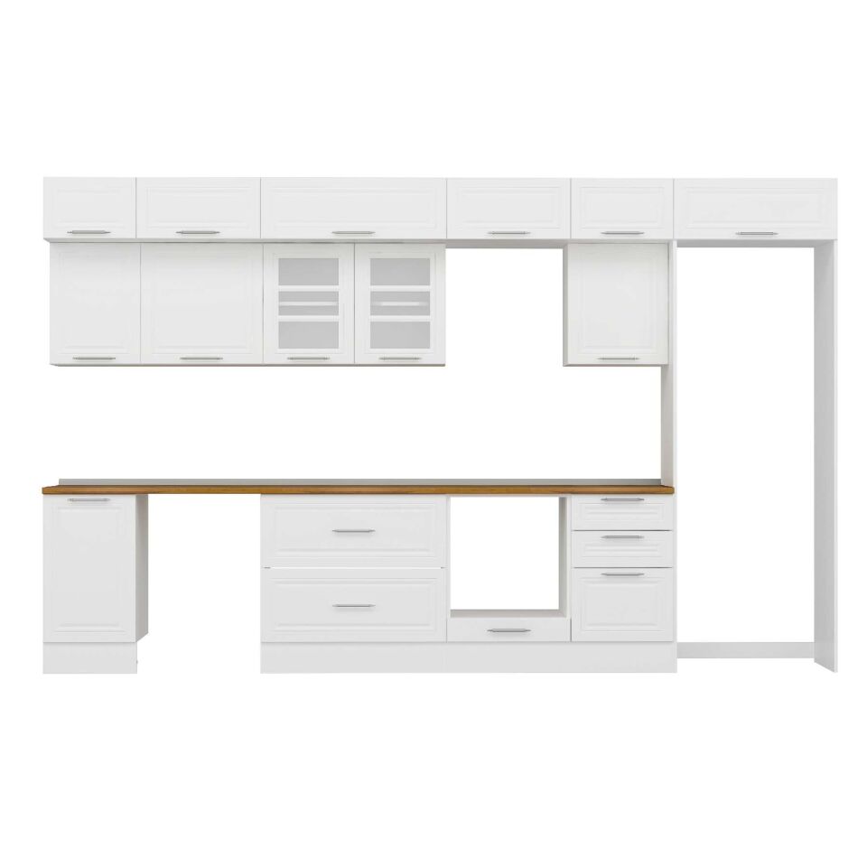 Alvinka 375X240 Cm Klasik Mebran Mutfak Dolabı Mb-E80S45S50-3 Mebran | Beyaz - Mdf