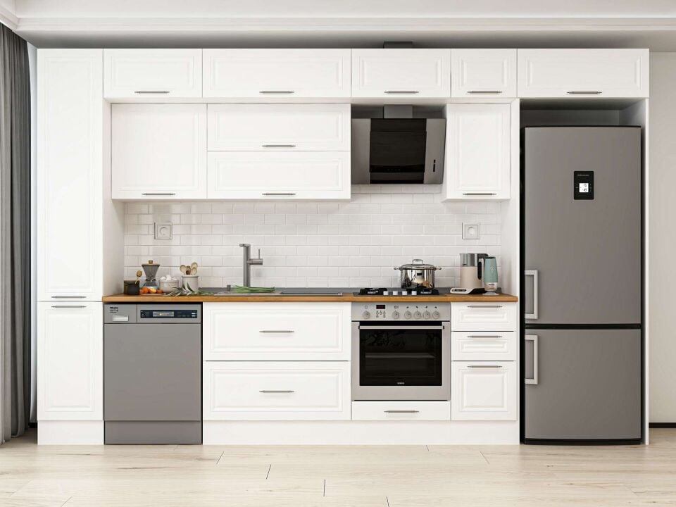 Alvinka 370X240 Cm Klasik Mebran Mutfak Dolabı Beyaz Beyaz Mbb-E90B40S40-2