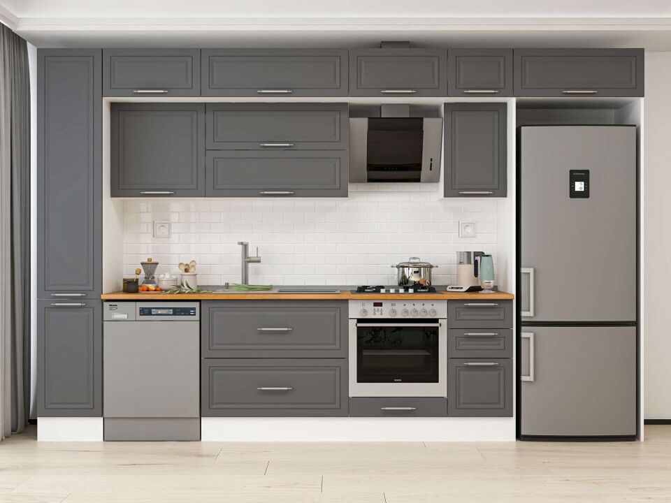 Alvinka 370X240 Cm Klasik Mebran Mutfak Dolabı Beyaz Beyaz Mbb-E90B40S40-2