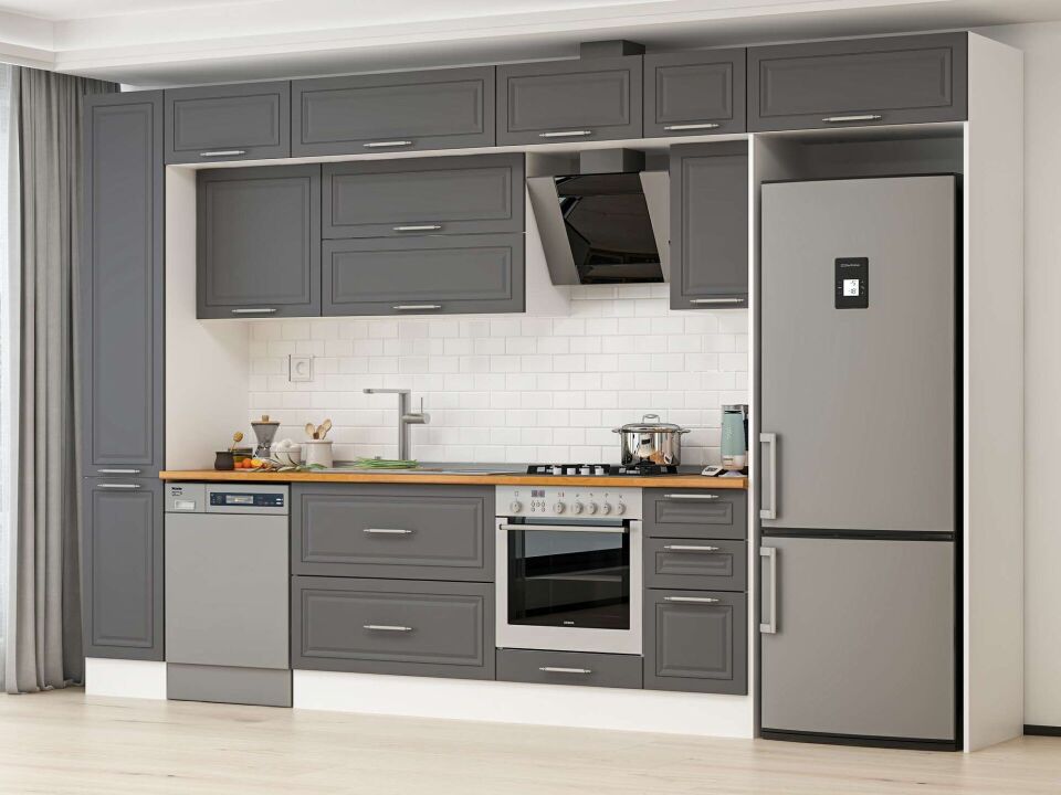Alvinka 370X240 Cm Klasik Mebran Mutfak Dolabı Beyaz Beyaz Mbb-E90B40S40-2