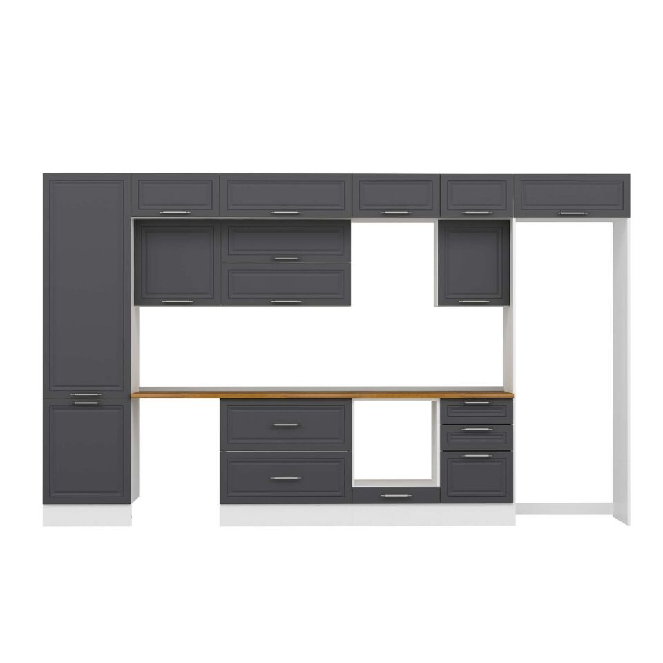 Alvinka 400X240 Cm Klasik Mebran Mutfak Dolabı Mbb-E90B60S50-2 Mebran | Antrasit - Suntalam
