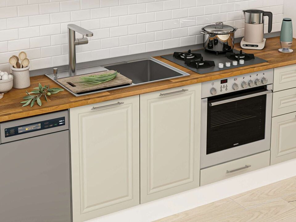Alvinka 400X222 Cm Klasik Mebran Mutfak Dolabı Mb-E80S60S60-1 Mebran | Kumtaşı - Mdf