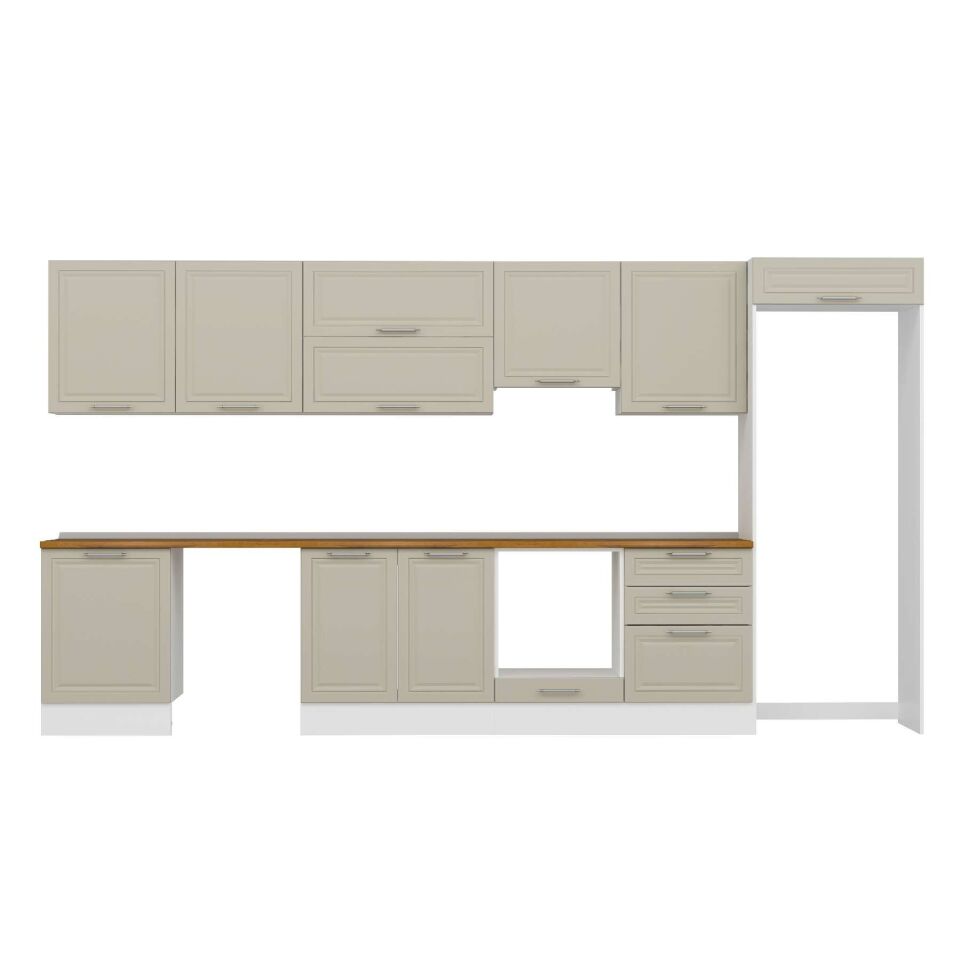 Alvinka 400X222 Cm Klasik Mebran Mutfak Dolabı Mb-E80S60S60-1 Mebran | Kumtaşı - Mdf
