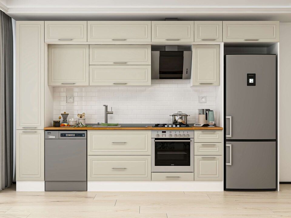 Alvinka 370X240 Cm Klasik Mebran Mutfak Dolabı Beyaz Beyaz Mbb-E90B40S40-2