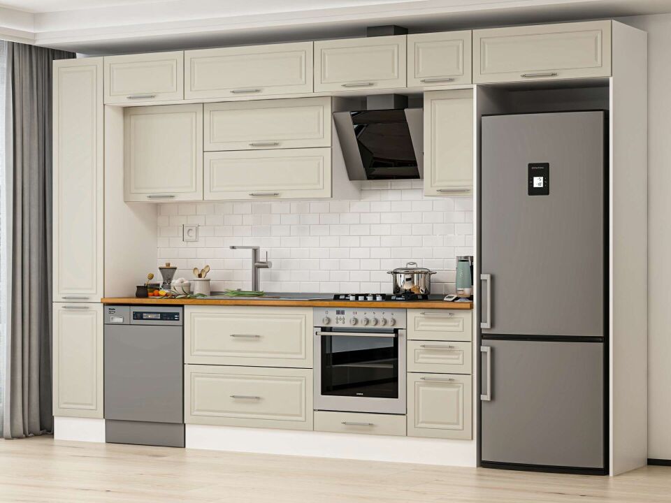 Alvinka 370X240 Cm Klasik Mebran Mutfak Dolabı Beyaz Beyaz Mbb-E90B40S40-2