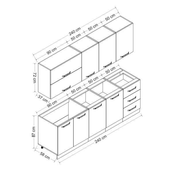 Minar 240 Cm Mutfak Dolabı Beyaz Antrasit 240-A2