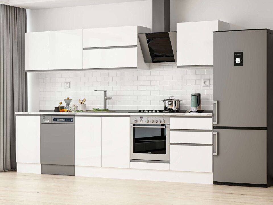 Alvinka 315X210 Cm High Gloss Mutfak Dolabı M-E90S45S60-2 High Gloss | Beyaz - Suntalam