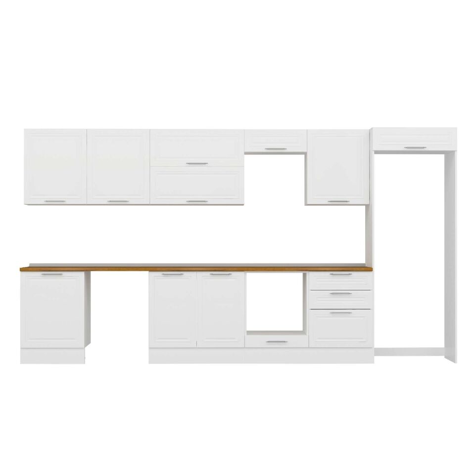 Alvinka 400X222 Cm Klasik Mebran Mutfak Dolabı Mb-E80S60S60-2 Mebran | Beyaz - Suntalam