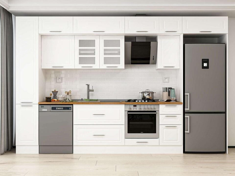 Alvinka 370X240 Cm Klasik Mebran Mutfak Dolabı Beyaz Beyaz Mbb-E90B40S40-3
