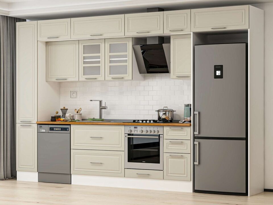 Alvinka 370X240 Cm Klasik Mebran Mutfak Dolabı Beyaz Beyaz Mbb-E90B40S40-3