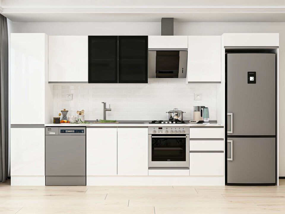 Alvinka 390X222 Cm High Gloss Mutfak Dolabı Mbb-E90B50S50-3 High Gloss | Beyaz - Mdf