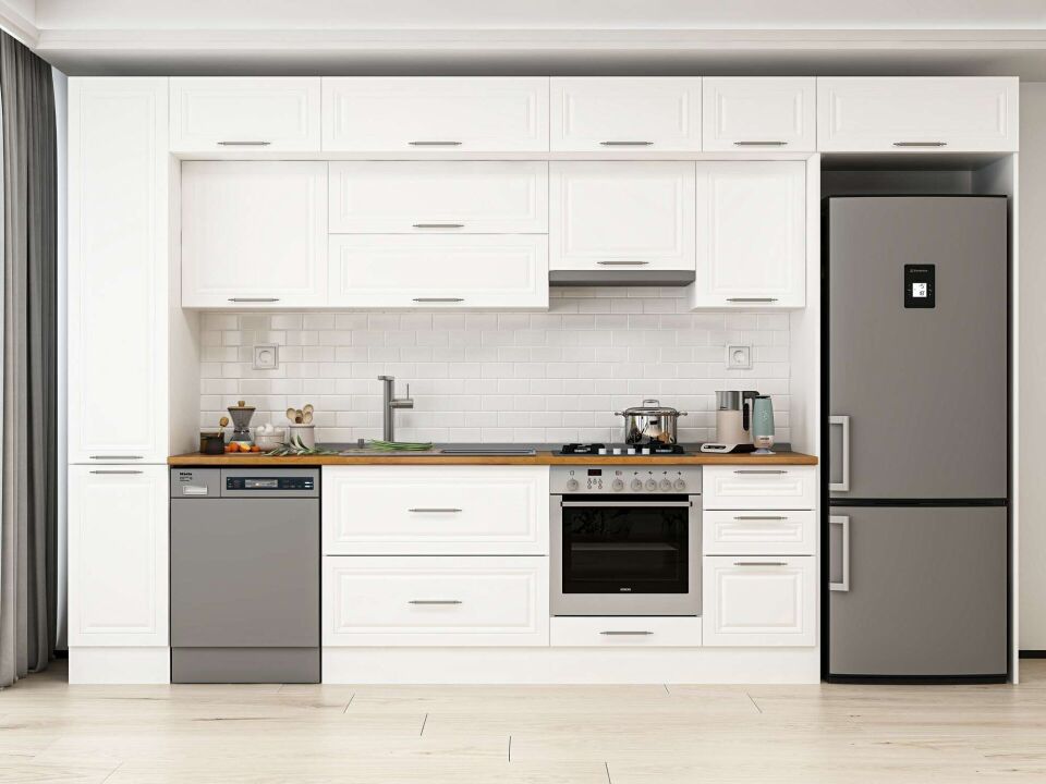 Alvinka 375X240 Cm Klasik Mebran Mutfak Dolabı Beyaz Beyaz Mbb-E90B40S45-1