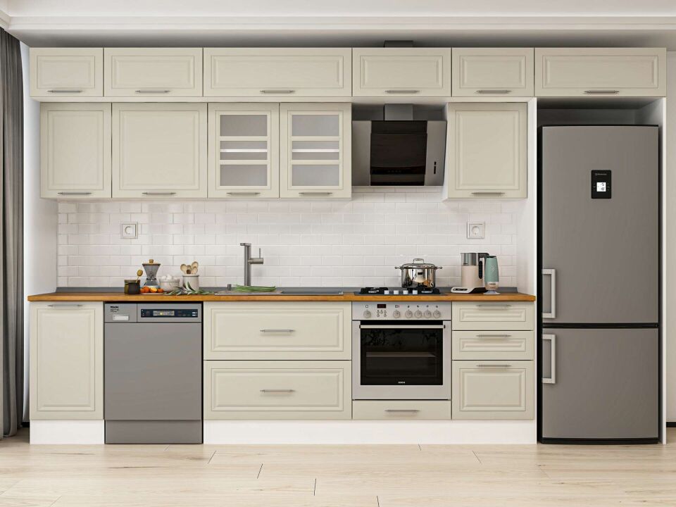 Alvinka 375X240 Cm Klasik Mebran Mutfak Dolabı Mb-E80S45S50-3 Mebran | Kumtaşı - Mdf