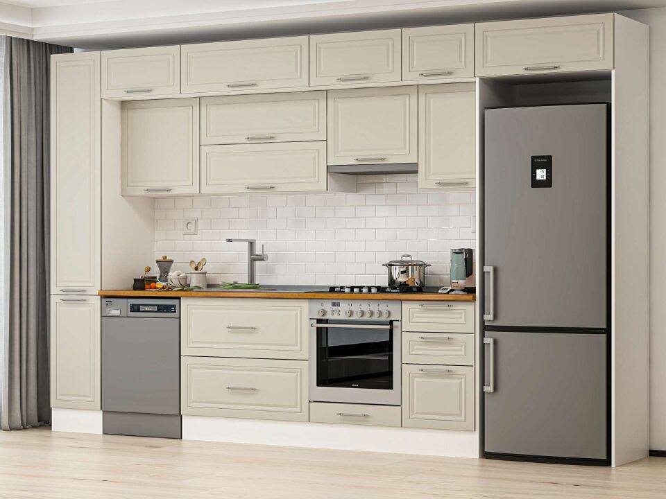 Alvinka 375X240 Cm Klasik Mebran Mutfak Dolabı Beyaz Beyaz Mbb-E90B40S45-1