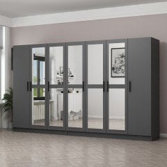 Minar Kale 7 Kapaklı 5 Aynalı 4 Çekmeceli Dolap Antrasit