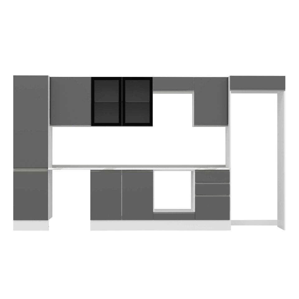 Alvinka 390X222 Cm High Gloss Mutfak Dolabı Mbb-E90B50S50-3 High Gloss | Antrasit - Suntalam