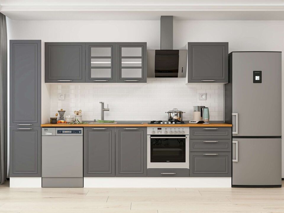 Alvinka 305X210 Cm Klasik Mebran Mutfak Dolabı Mb-E80B45S60-3 Mebran | Antrasit - Mdf