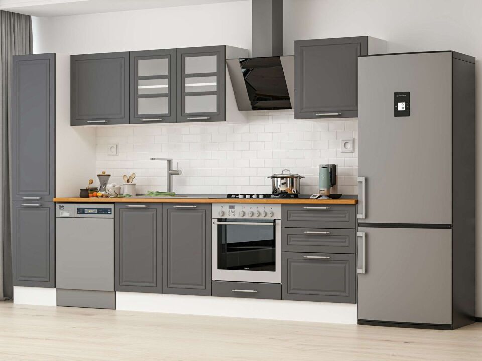 Alvinka 305X210 Cm Klasik Mebran Mutfak Dolabı Mb-E80B45S60-3 Mebran | Antrasit - Mdf