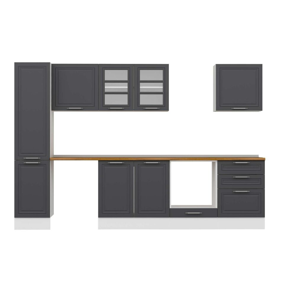 Alvinka 305X210 Cm Klasik Mebran Mutfak Dolabı Mb-E80B45S60-3 Mebran | Antrasit - Mdf