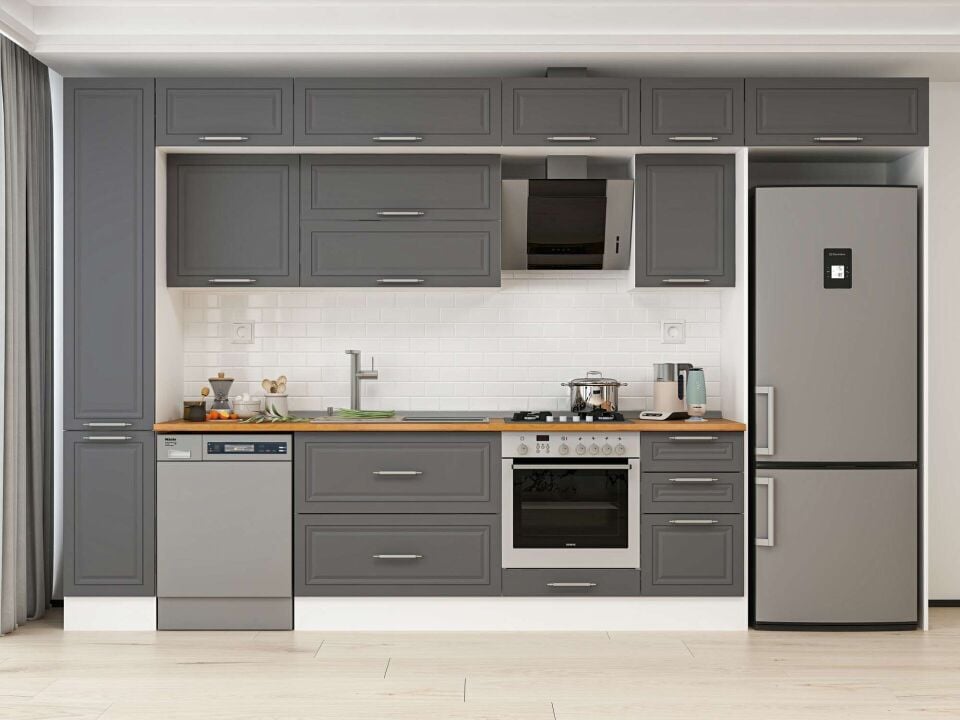 Alvinka 375X240 Cm Klasik Mebran Mutfak Dolabı Beyaz Beyaz Mbb-E90B40S45-2