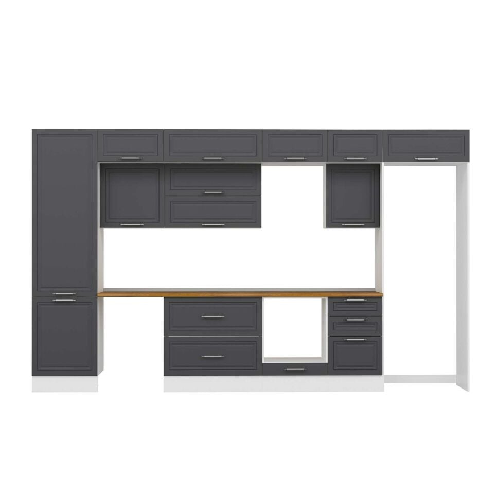 Alvinka 400X240 Cm Klasik Mebran Mutfak Dolabı Mbb-E90B60S50-2 Mebran | Antrasit - Mdf