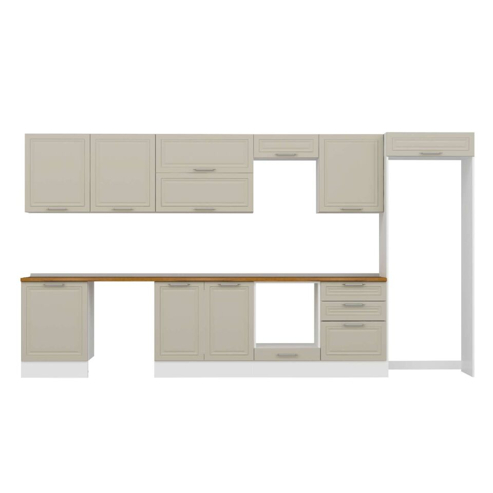 Alvinka 400X222 Cm Klasik Mebran Mutfak Dolabı Mb-E80S60S60-2 Mebran | Kumtaşı - Suntalam