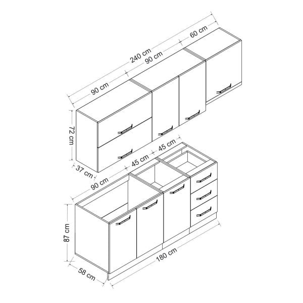 Minar 240 Cm Mutfak Dolabı Beyaz Antrasit 240-A5
