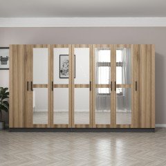 Minar Kale 7 Kapaklı 5 Aynalı 4 Çekmeceli Dolap Antrasit Dore