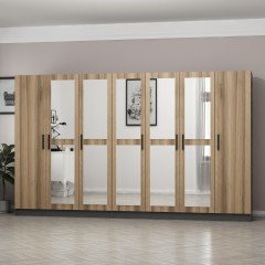 Minar Kale 7 Kapaklı 5 Aynalı 4 Çekmeceli Dolap Antrasit Dore