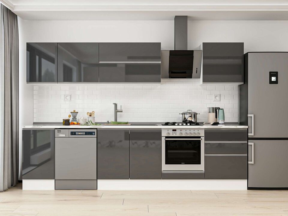 Alvinka 315X210 Cm High Gloss Mutfak Dolabı M-E90S45S60-2 High Gloss | Antrasit - Mdf