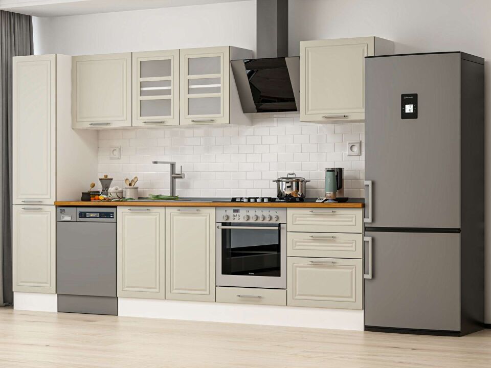 Alvinka 305X210 Cm Klasik Mebran Mutfak Dolabı Mb-E80B45S60-3 Mebran | Kumtaşı - Mdf