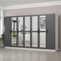 Minar Kale 7 Kapaklı 5 Aynalı 4 Çekmeceli Dolap Beyaz Antrasit