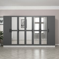 Minar Kale 7 Kapaklı 5 Aynalı 4 Çekmeceli Dolap Beyaz Antrasit