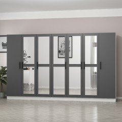 Minar Kale 7 Kapaklı 5 Aynalı 4 Çekmeceli Dolap Beyaz Antrasit